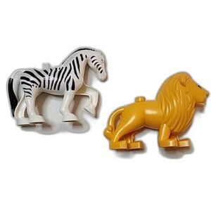 Safari Animal Figures – DUPLO‑Compatible Zebra & Lion – Preschool Toy Set